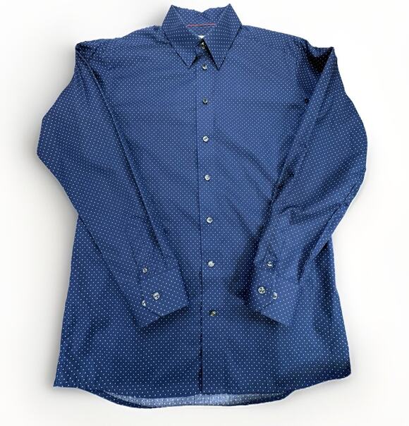 Etón Other - ETON Contemporary Fit Dress Shirt 16.5 42 Navy Blue White Polka Dot Twill Luxury
